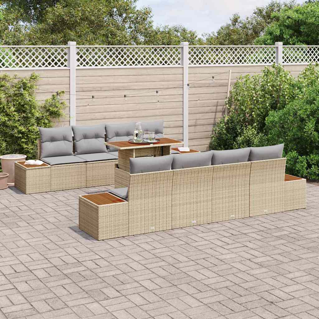 Set da Pranzo per Giardino con cuscino 9 pcs Beige e grigio | homemem39