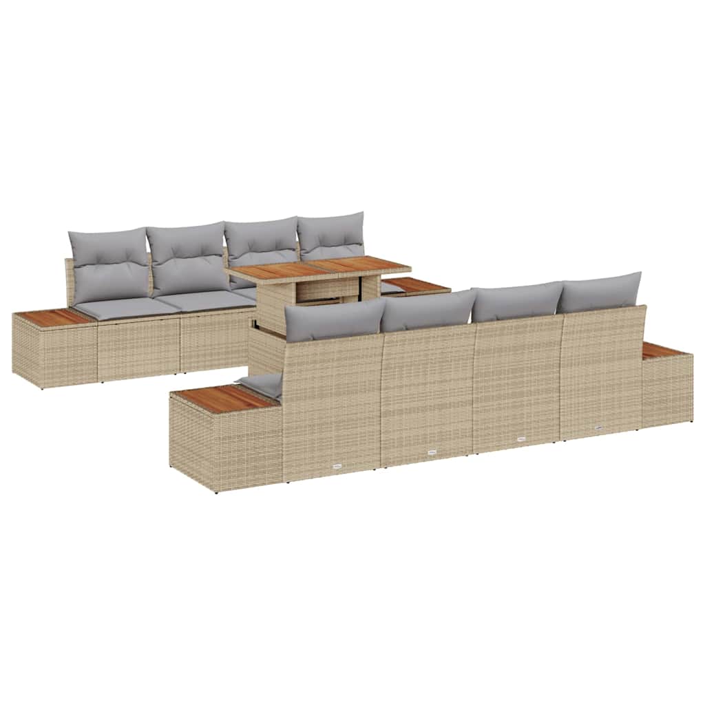 Set da Pranzo per Giardino con cuscino 9 pcs Beige e grigio | homemem39