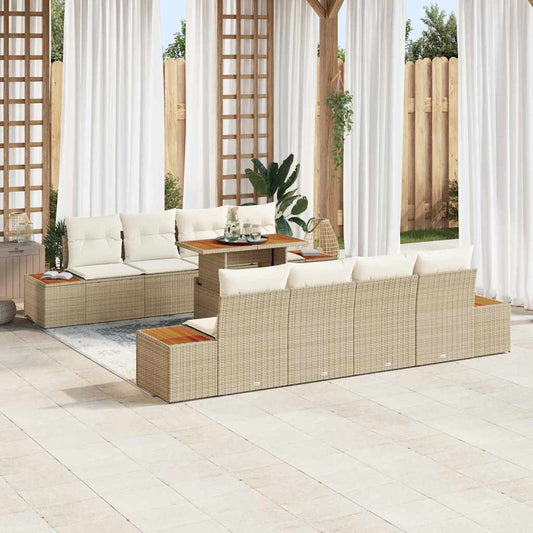 Set da Pranzo per Giardino con cuscino 9 pcs Beige e Crema