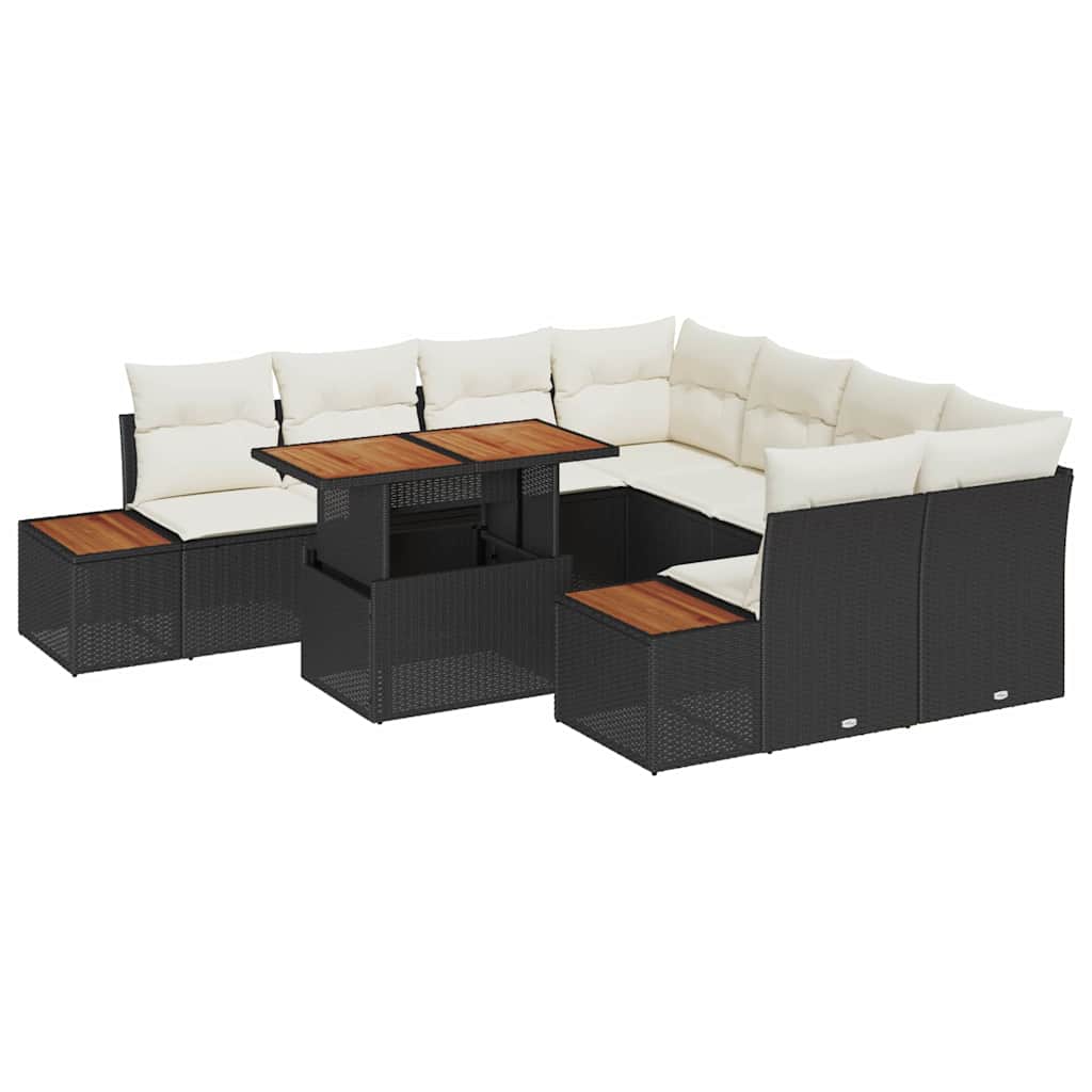Set da Pranzo per Giardino con cuscino 9 pcs Nero e Beige | homemem39
