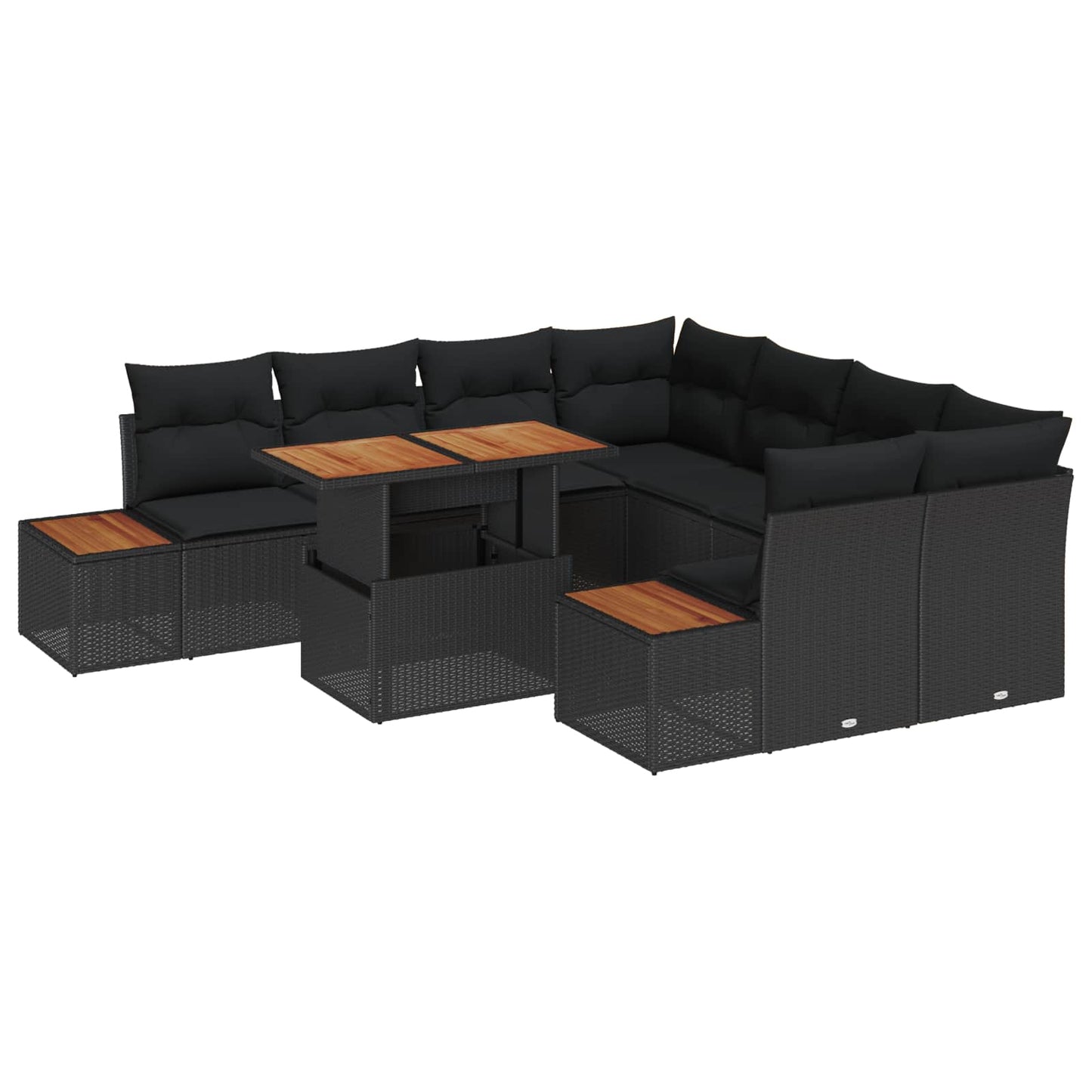 Set da Pranzo per Giardino con cuscino 9 pcs Nero e Marrone | homemem39
