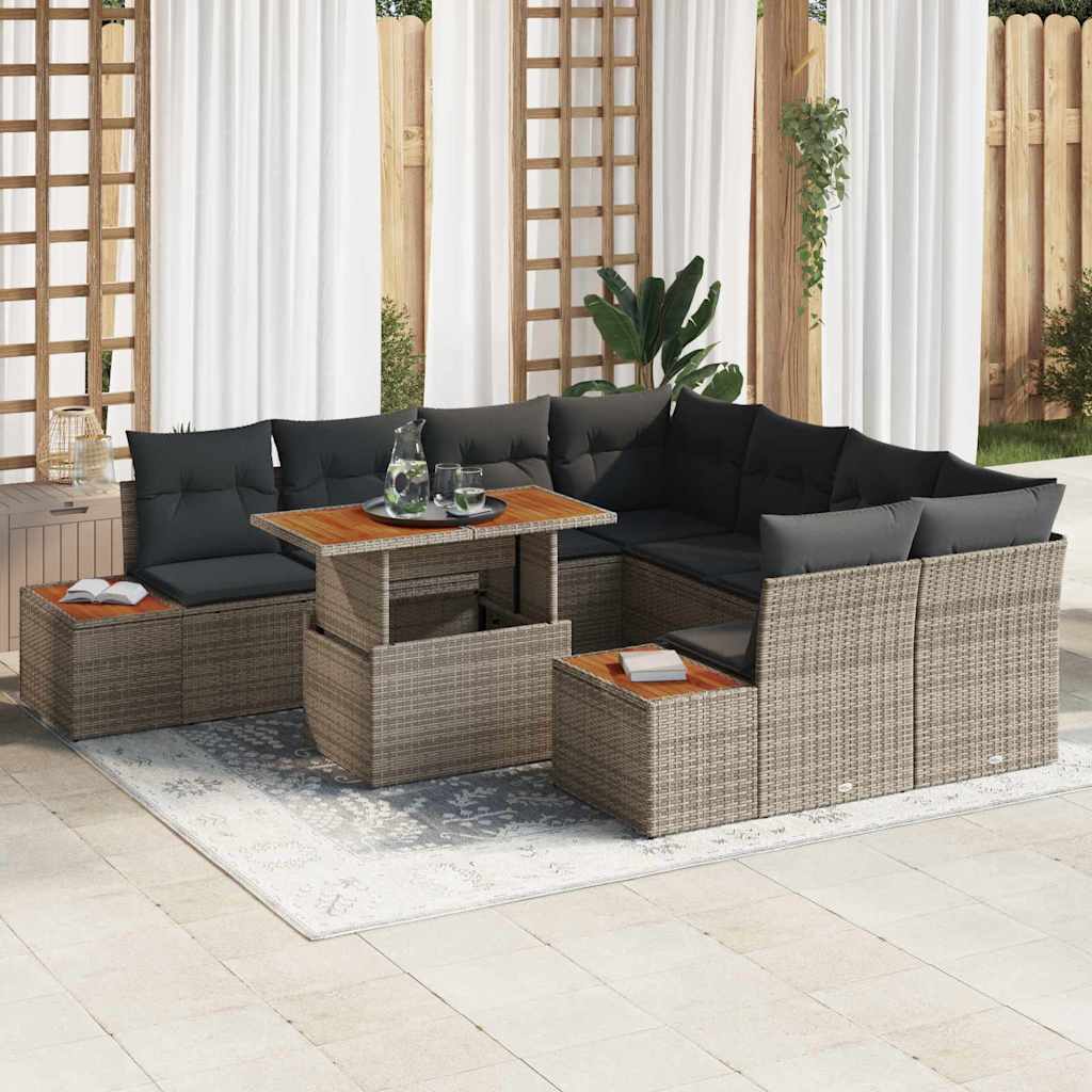 Set da Pranzo per Giardino con cuscino 9 pcs Grigio e Marrone | homemem39
