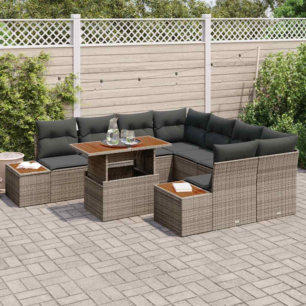 Set da Pranzo per Giardino con cuscino 9 pcs Grigio e Marrone | homemem39