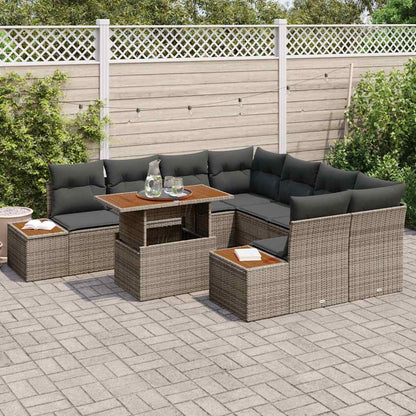 Set da Pranzo per Giardino con cuscino 9 pcs Grigio e Marrone | homemem39