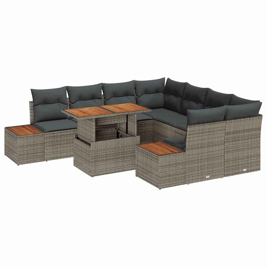 Set da Pranzo per Giardino con cuscino 9 pcs Grigio e Marrone | homemem39