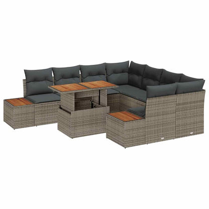 Set da Pranzo per Giardino con cuscino 9 pcs Grigio e Marrone | homemem39
