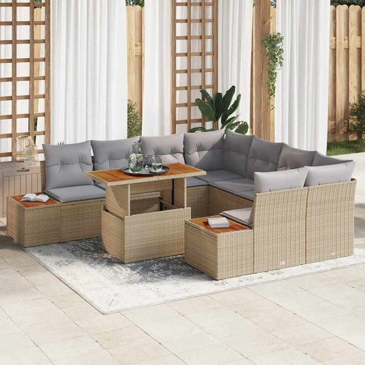 Set da Pranzo per Giardino con cuscino 9 pcs Beige e grigio
