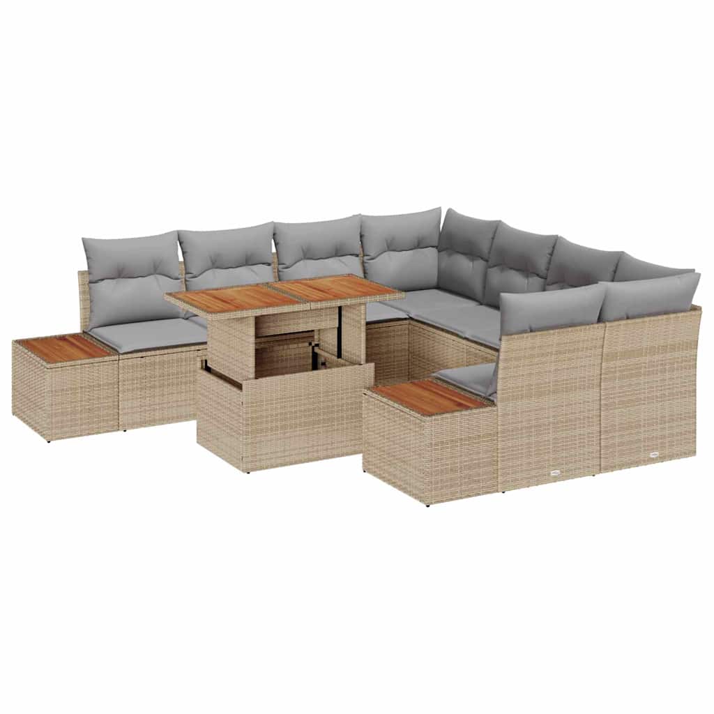 Set da Pranzo per Giardino con cuscino 9 pcs Beige e grigio | homemem39