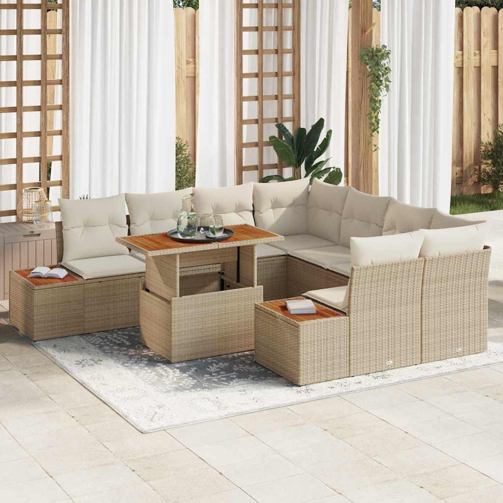 Set da Pranzo per Giardino con cuscino 9 pcs Beige e Crema | homemem39