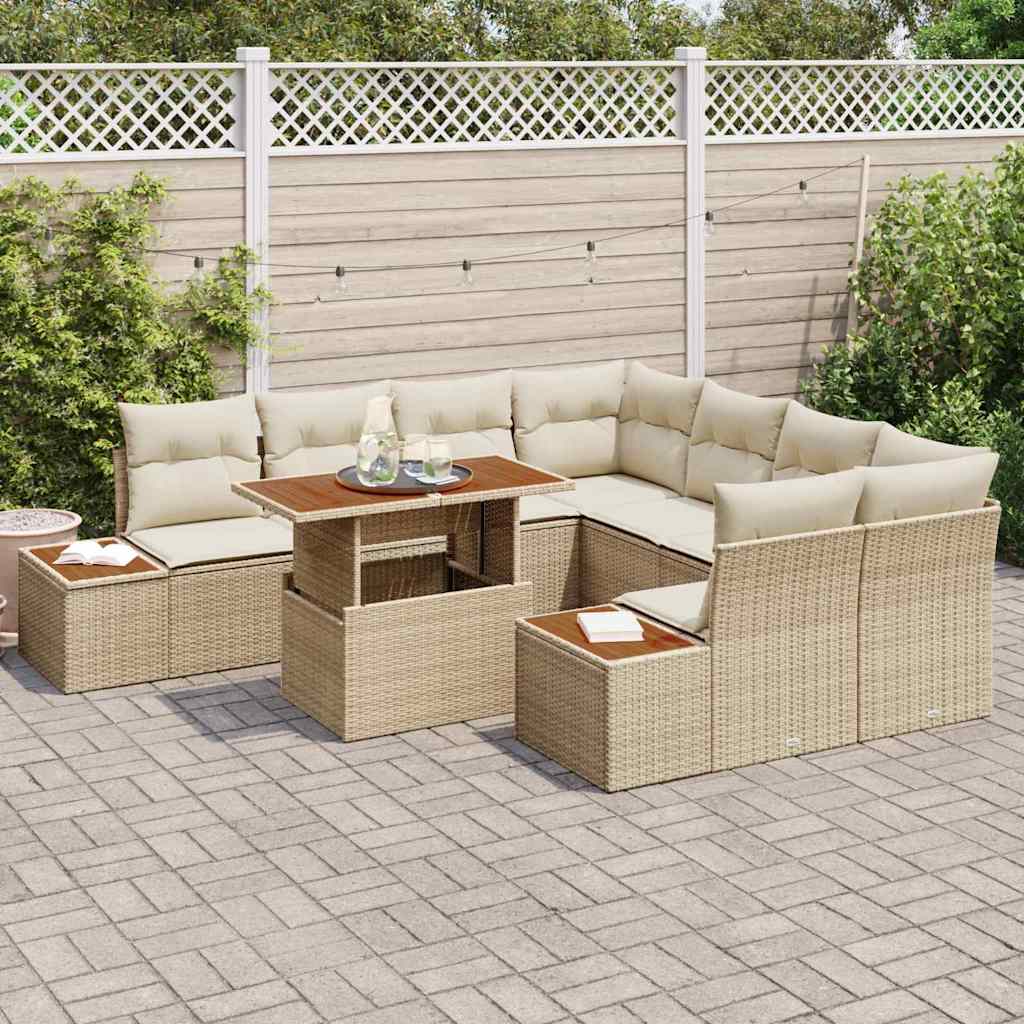 Set da Pranzo per Giardino con cuscino 9 pcs Beige e Crema | homemem39