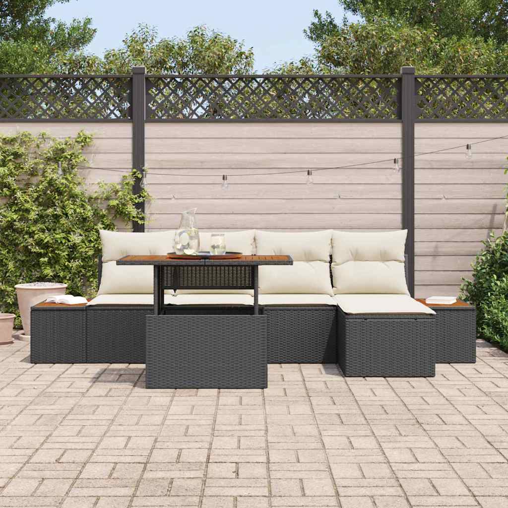 Set da Pranzo per Giardino con cuscino 6 pcs Nero e Beige | homemem39