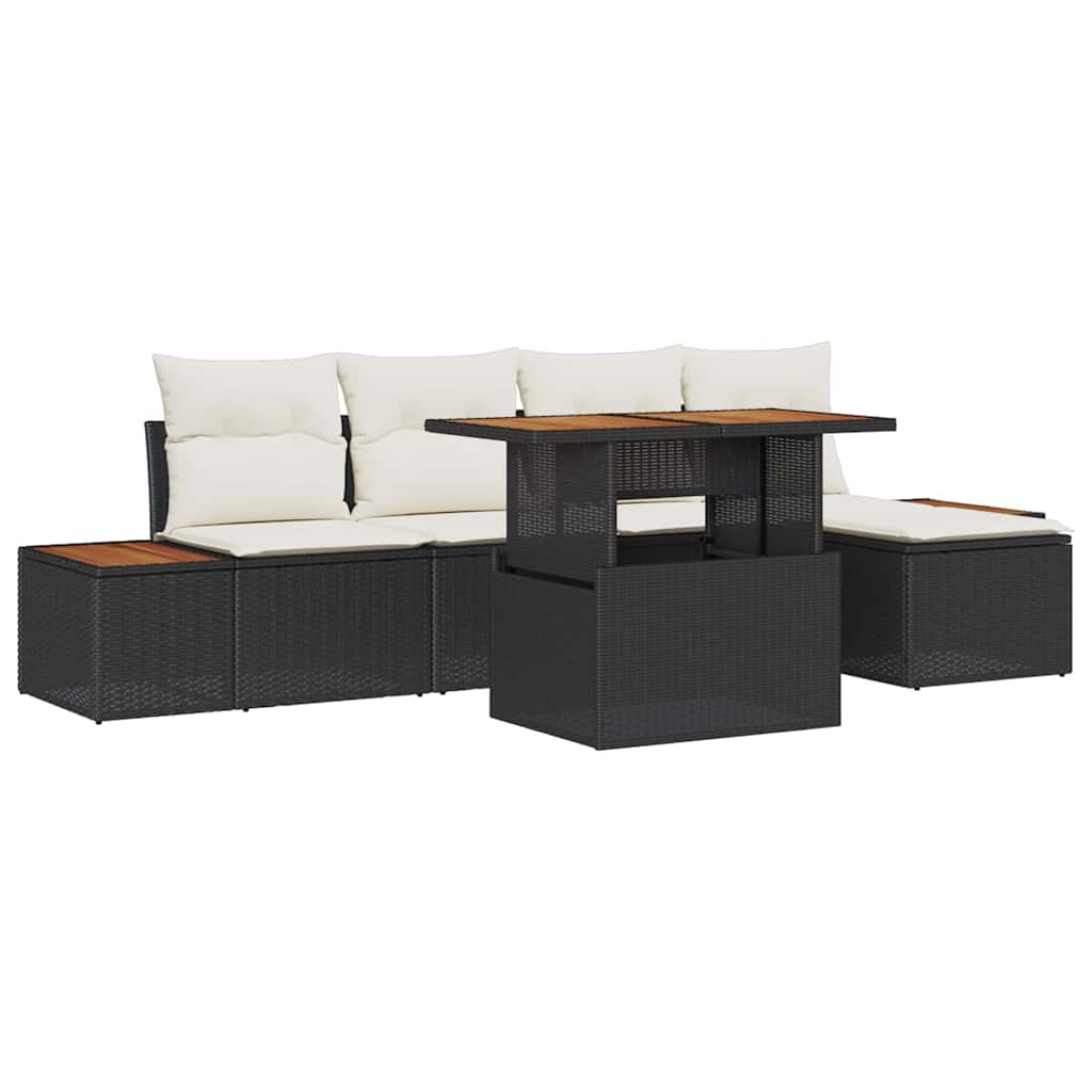 Set da Pranzo per Giardino con cuscino 6 pcs Nero e Beige | homemem39