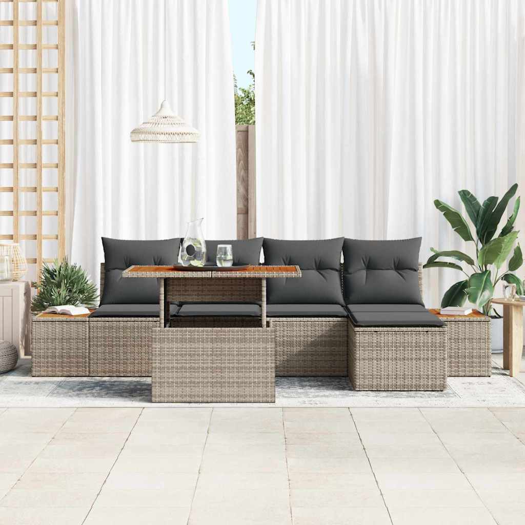 Set da Pranzo per Giardino con cuscino 6 pcs Grigio e Marrone | homemem39