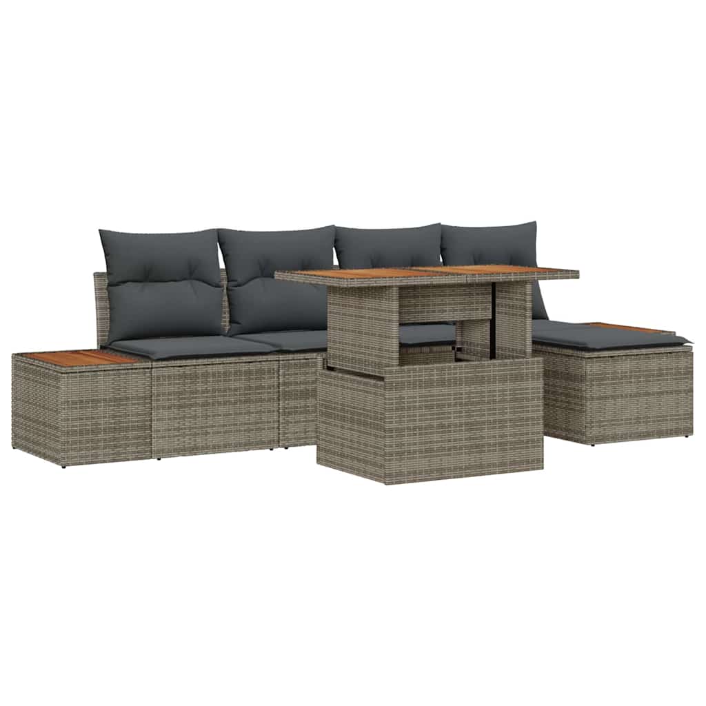Set da Pranzo per Giardino con cuscino 6 pcs Grigio e Marrone | homemem39