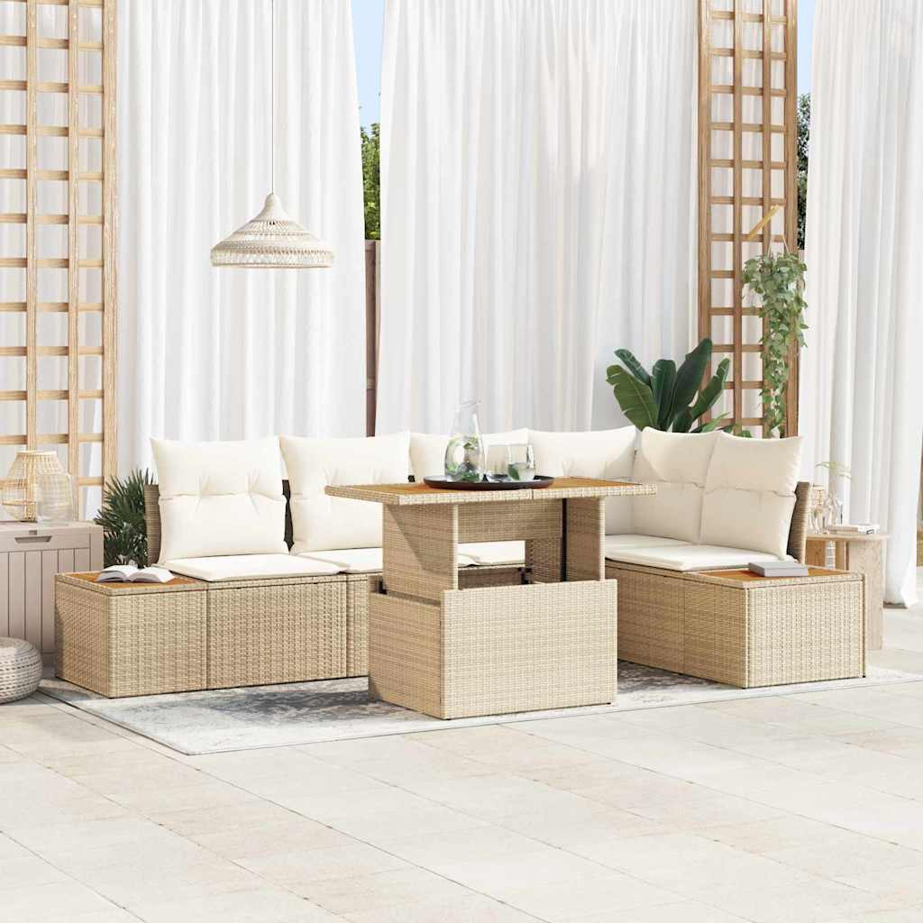 Set da Pranzo per Giardino con cuscino 6 pcs Beige