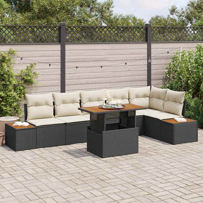 Set da Pranzo per Giardino con cuscino 7 pcs Nero e Beige | homemem39