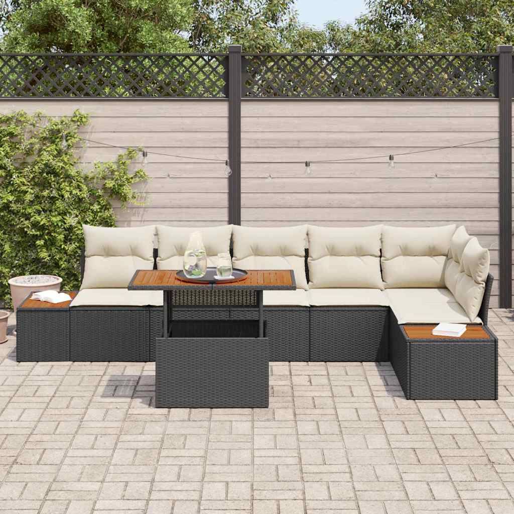 Set da Pranzo per Giardino con cuscino 7 pcs Nero e Beige | homemem39