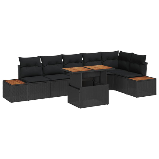 Set da Pranzo per Giardino con cuscino 7 pcs Nero e Marrone