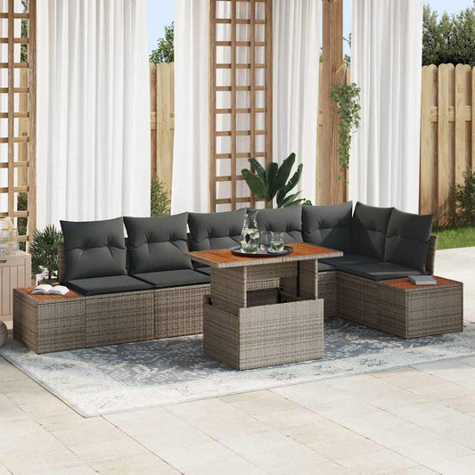 Set da Pranzo per Giardino con cuscino 7 pcs Grigio e Marrone