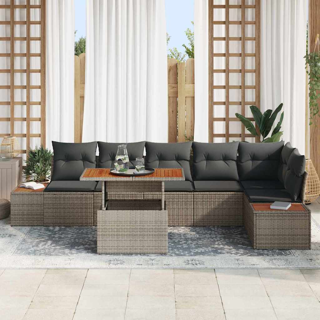 Set da Pranzo per Giardino con cuscino 7 pcs Grigio e Marrone | homemem39