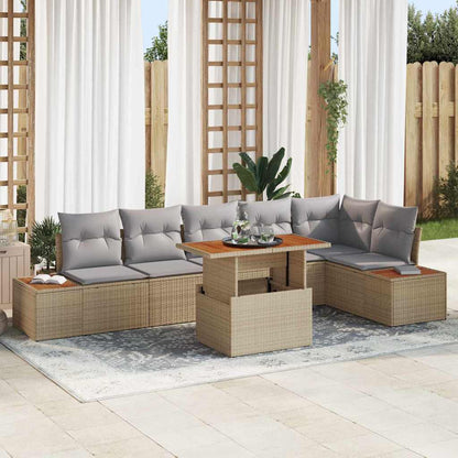 Set da Pranzo per Giardino con cuscino 7 pcs Beige e grigio | homemem39