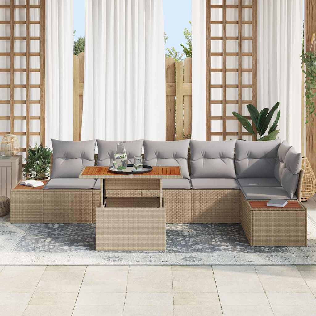 Set da Pranzo per Giardino con cuscino 7 pcs Beige e grigio | homemem39