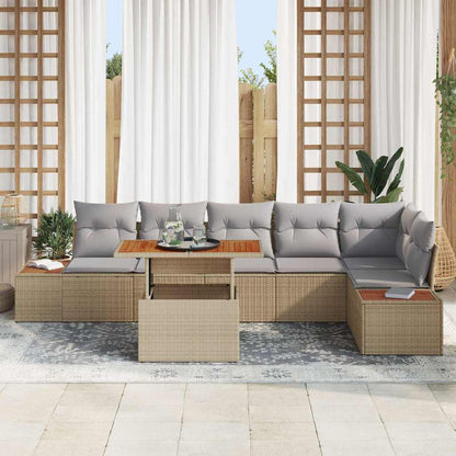 Set da Pranzo per Giardino con cuscino 7 pcs Beige e grigio | homemem39