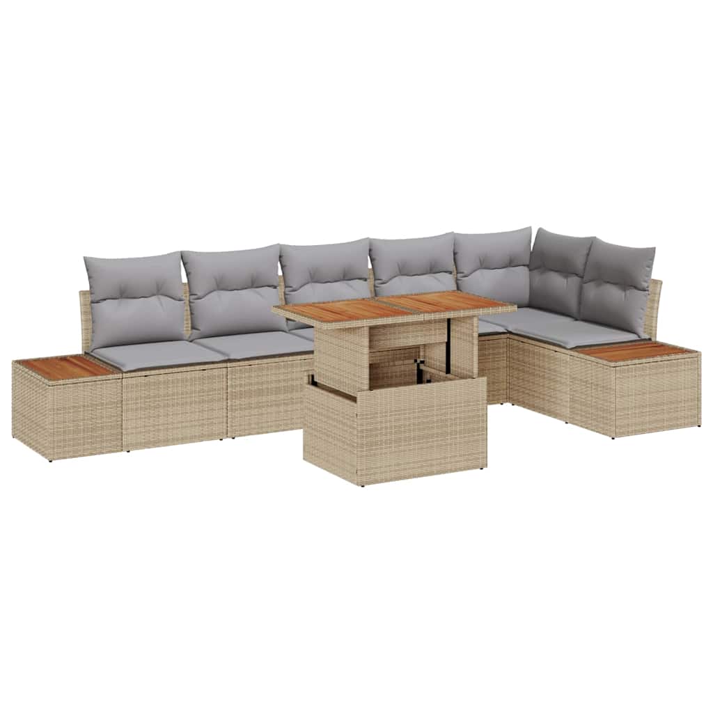 Set da Pranzo per Giardino con cuscino 7 pcs Beige e grigio | homemem39