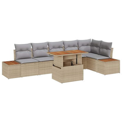 Set da Pranzo per Giardino con cuscino 7 pcs Beige e grigio | homemem39