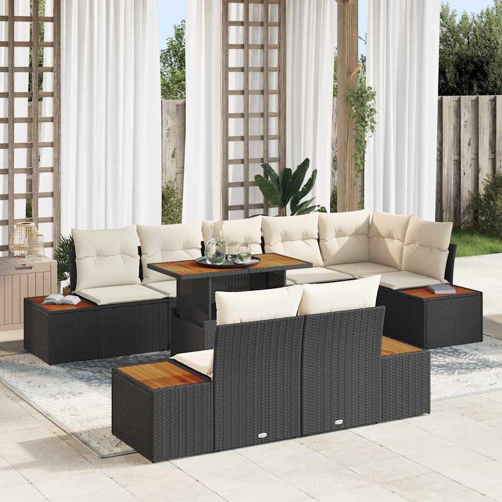Set da Pranzo per Giardino con cuscino 9 pcs Nero e Beige | homemem39
