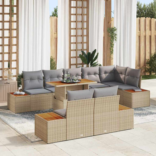 Set da Pranzo per Giardino con cuscino 9 pcs Beige e grigio