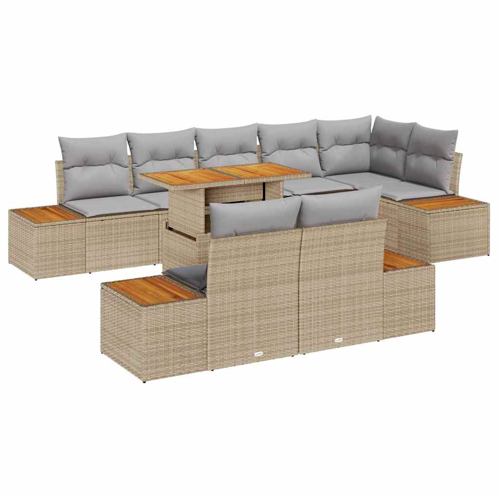 Set da Pranzo per Giardino con cuscino 9 pcs Beige e grigio | homemem39