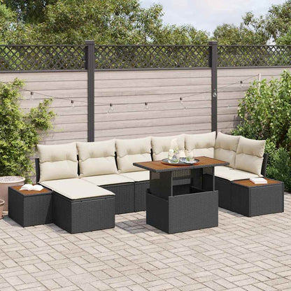 Set da Pranzo per Giardino con cuscino 8 pcs Nero e Beige