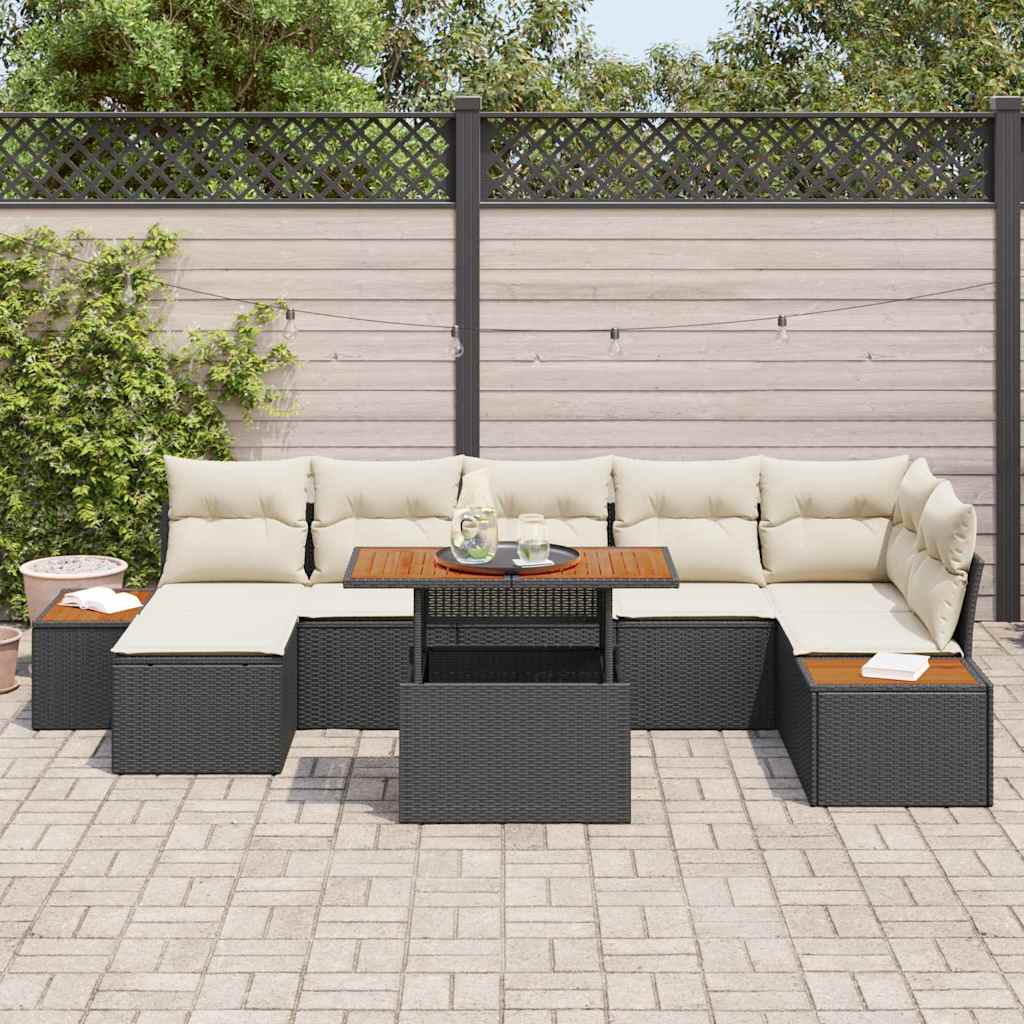 Set da Pranzo per Giardino con cuscino 8 pcs Nero e Beige | homemem39