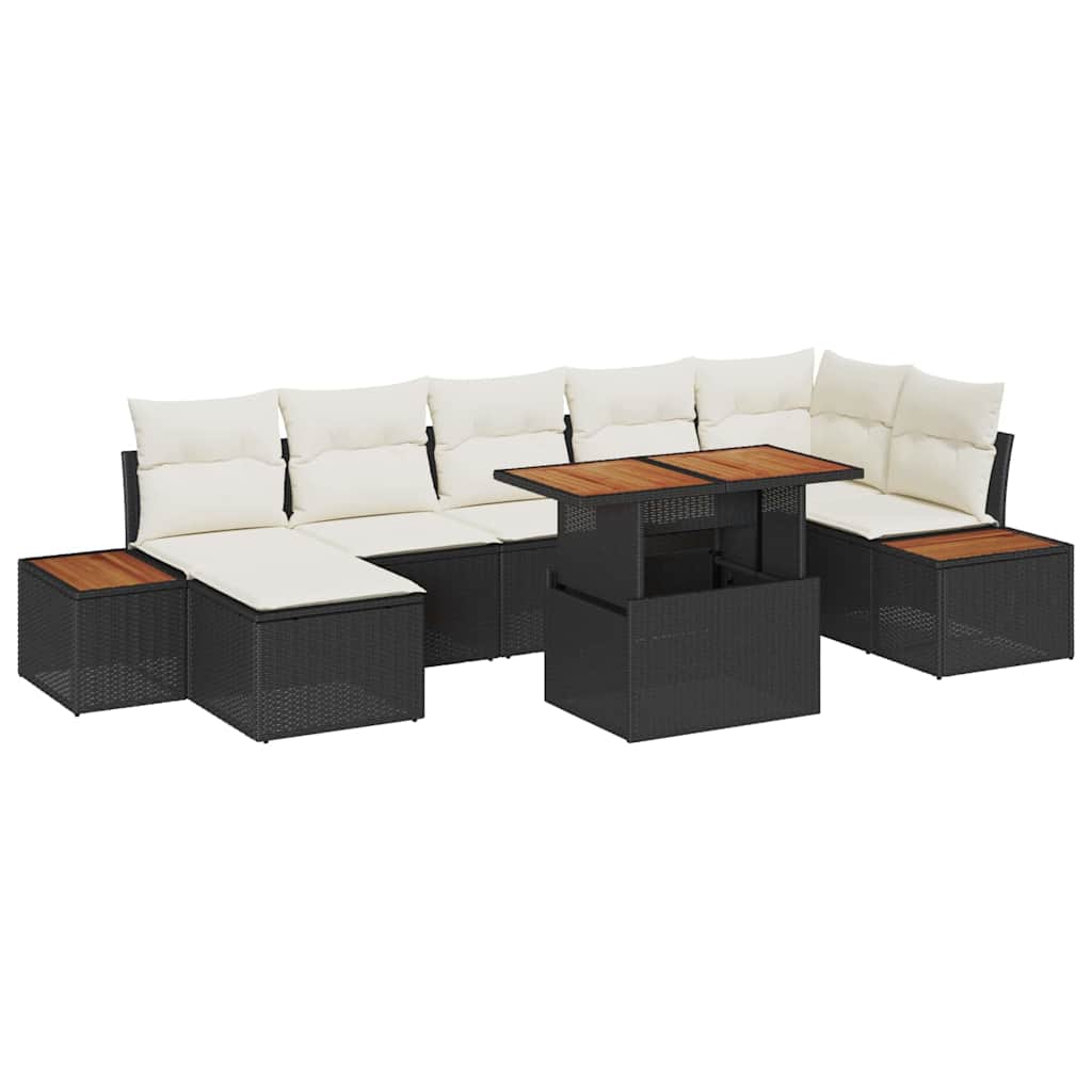 Set da Pranzo per Giardino con cuscino 8 pcs Nero e Beige | homemem39