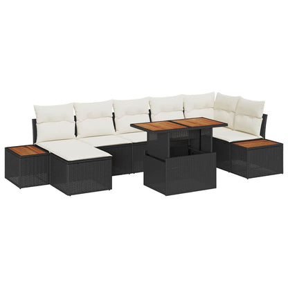 Set da Pranzo per Giardino con cuscino 8 pcs Nero e Beige | homemem39