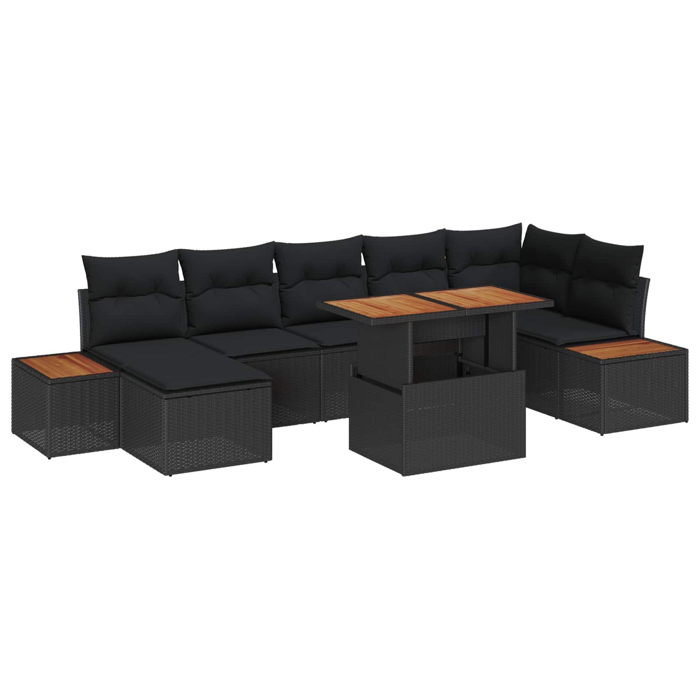 Set da Pranzo per Giardino con cuscino 8 pcs Nero e Marrone | homemem39