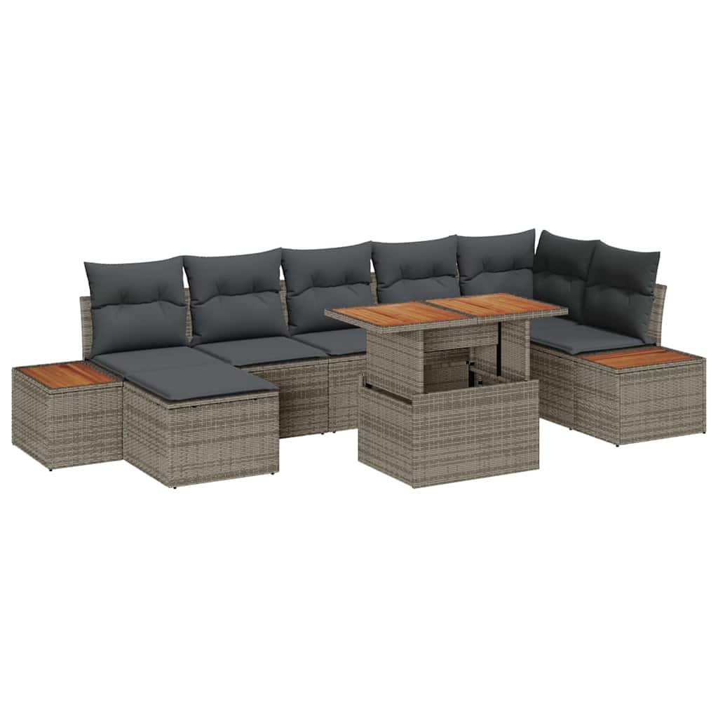 Set da Pranzo per Giardino con cuscino 8 pcs Grigio e Marrone | homemem39