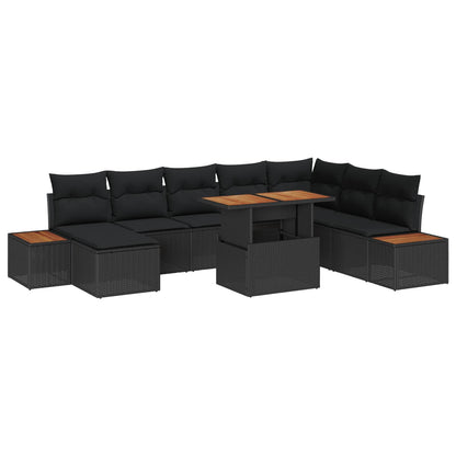 Set da Pranzo per Giardino con cuscino 9 pcs Nero e Marrone | homemem39