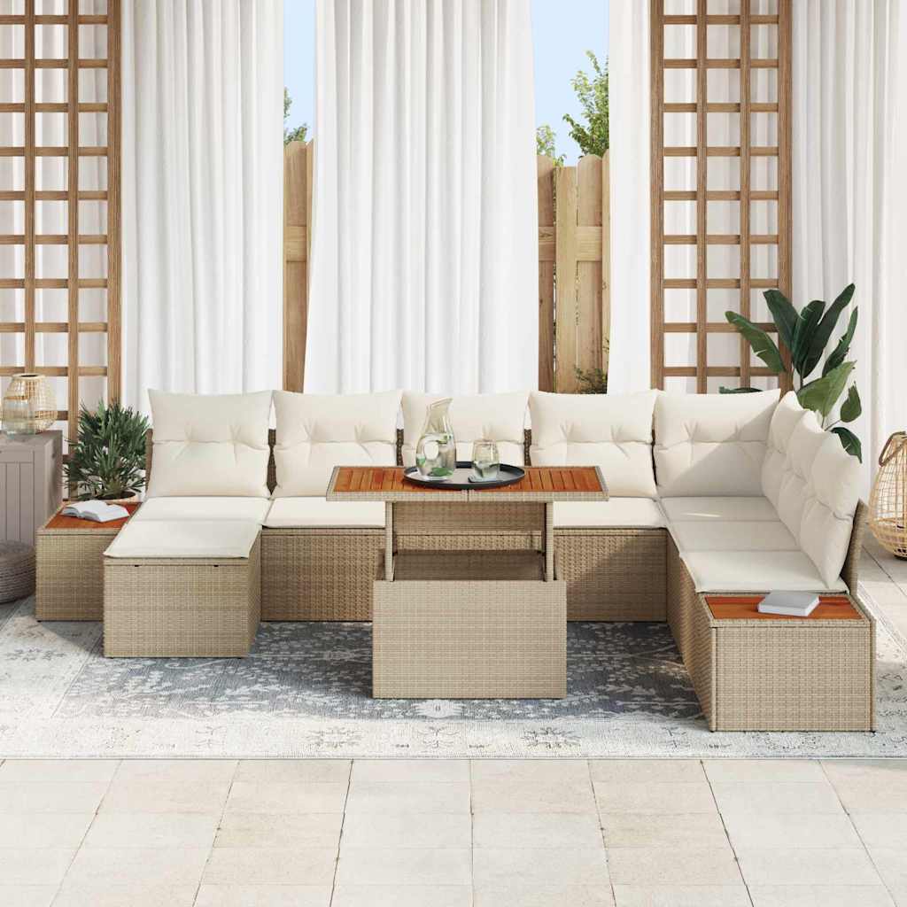 Set da Pranzo per Giardino con cuscino 9 pcs Beige e Crema | homemem39