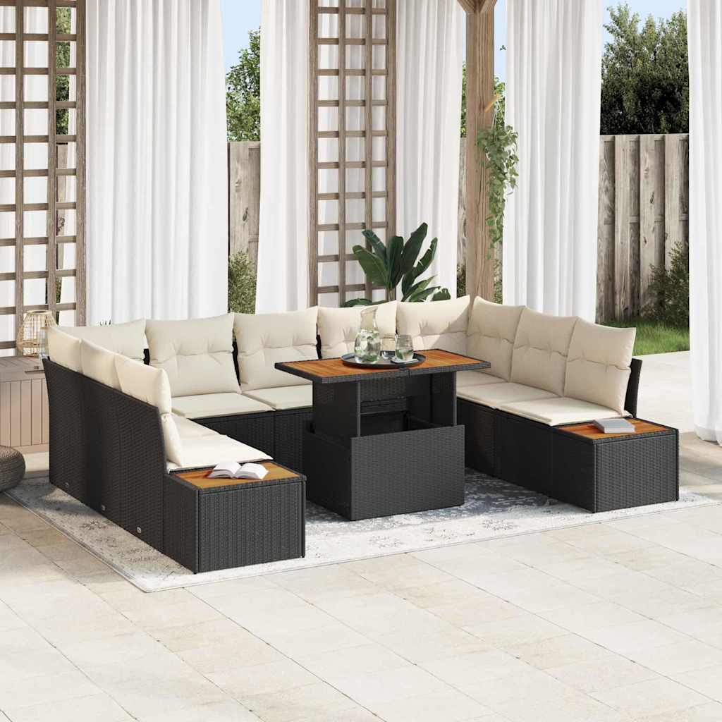 Set da Pranzo per Giardino con cuscino 10 pcs Nero e Beige | homemem39