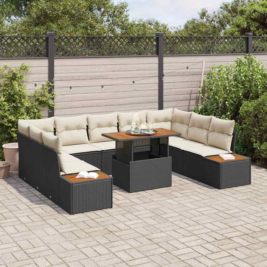 Set da Pranzo per Giardino con cuscino 10 pcs Nero e Beige | homemem39