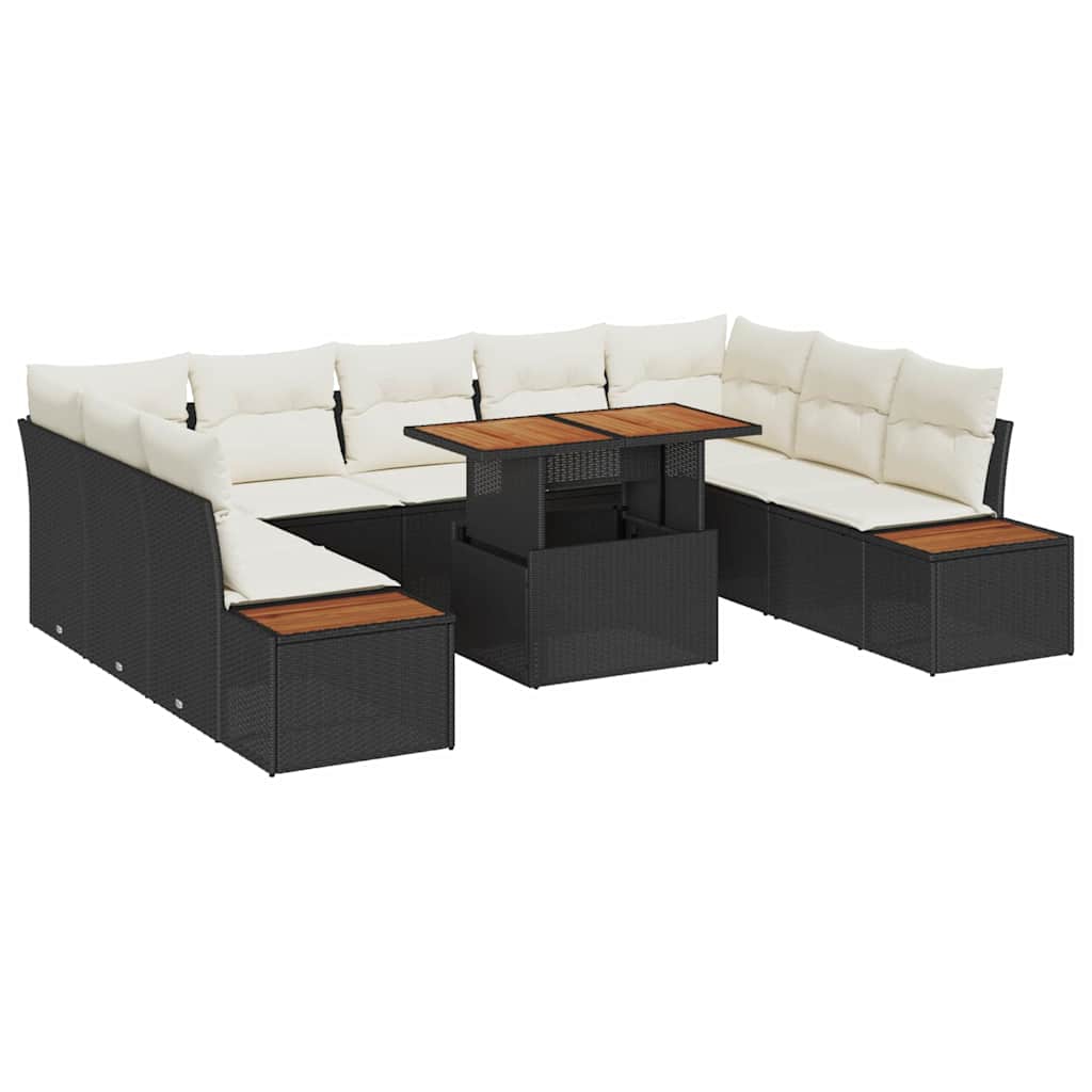 Set da Pranzo per Giardino con cuscino 10 pcs Nero e Beige | homemem39