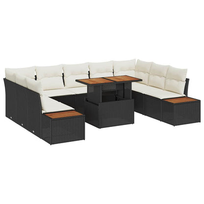 Set da Pranzo per Giardino con cuscino 10 pcs Nero e Beige | homemem39