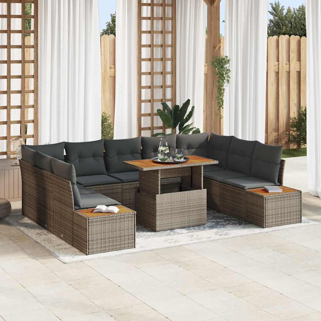 Set da Pranzo per Giardino con cuscino 10 pcs Grigio e Marrone | homemem39
