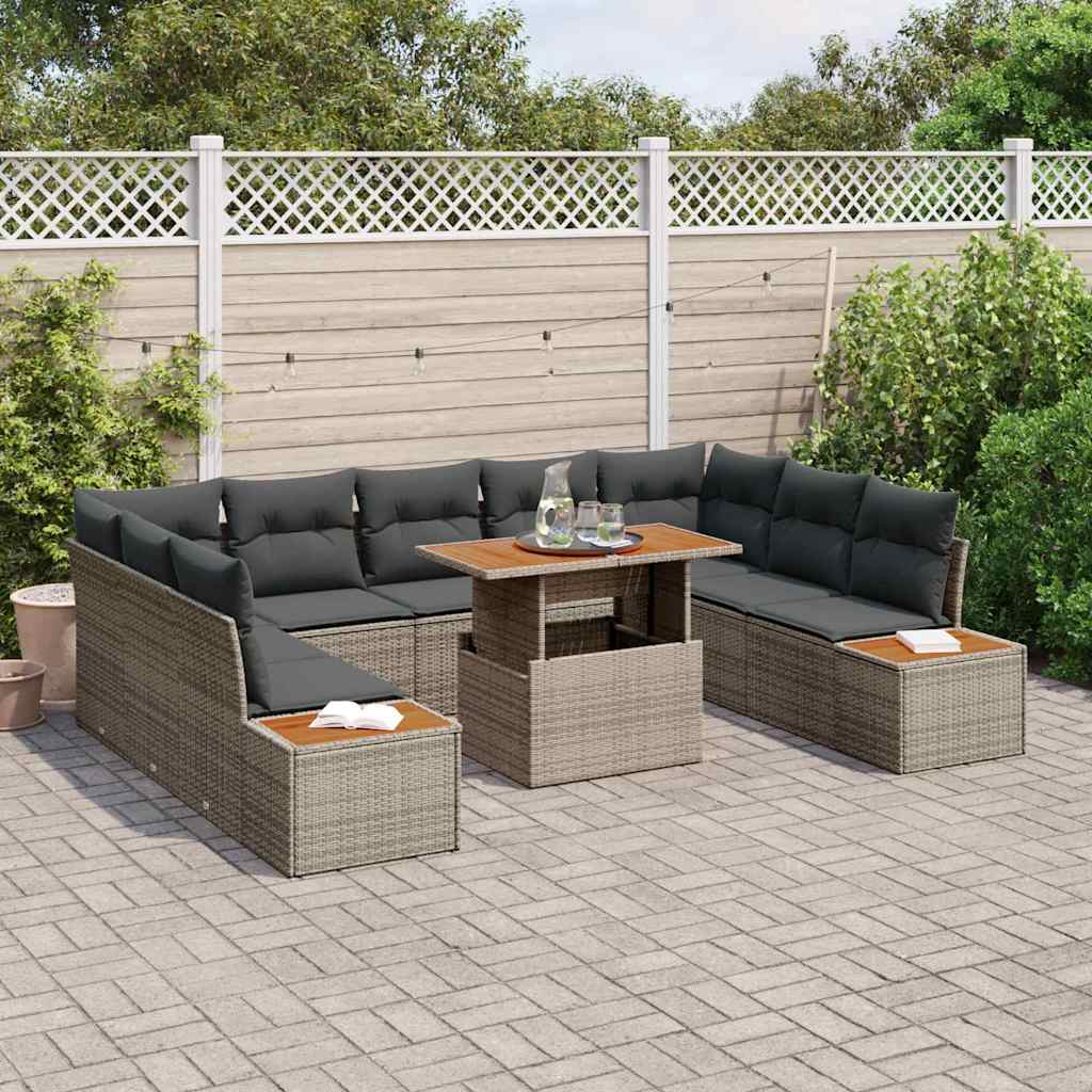 Set da Pranzo per Giardino con cuscino 10 pcs Grigio e Marrone | homemem39