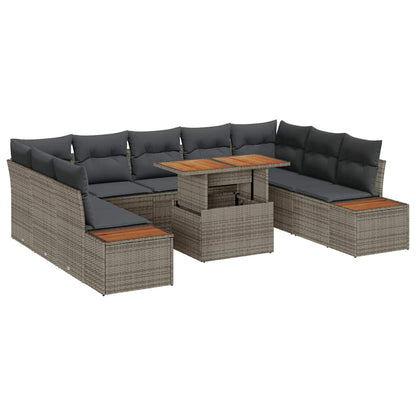 Set da Pranzo per Giardino con cuscino 10 pcs Grigio e Marrone | homemem39