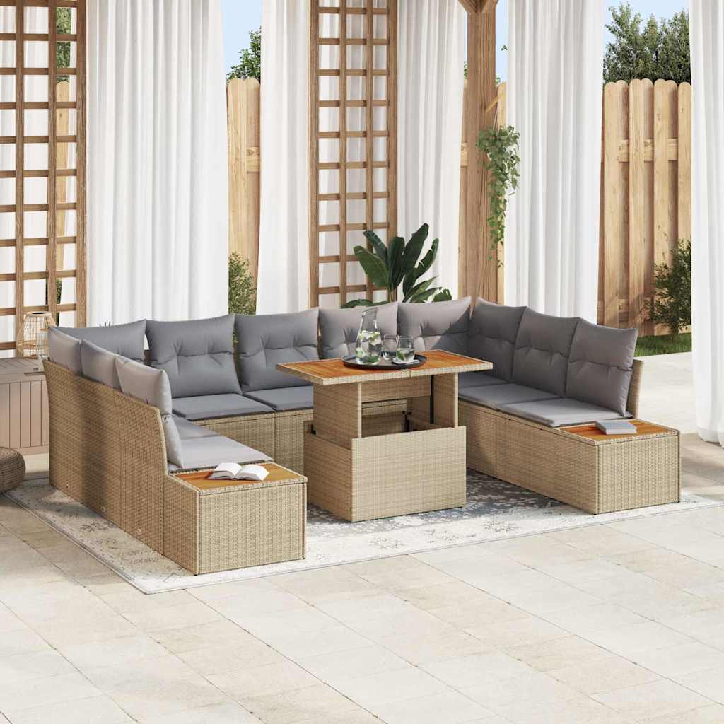 Set da Pranzo per Giardino con cuscino 10 pcs Beige e grigio | homemem39