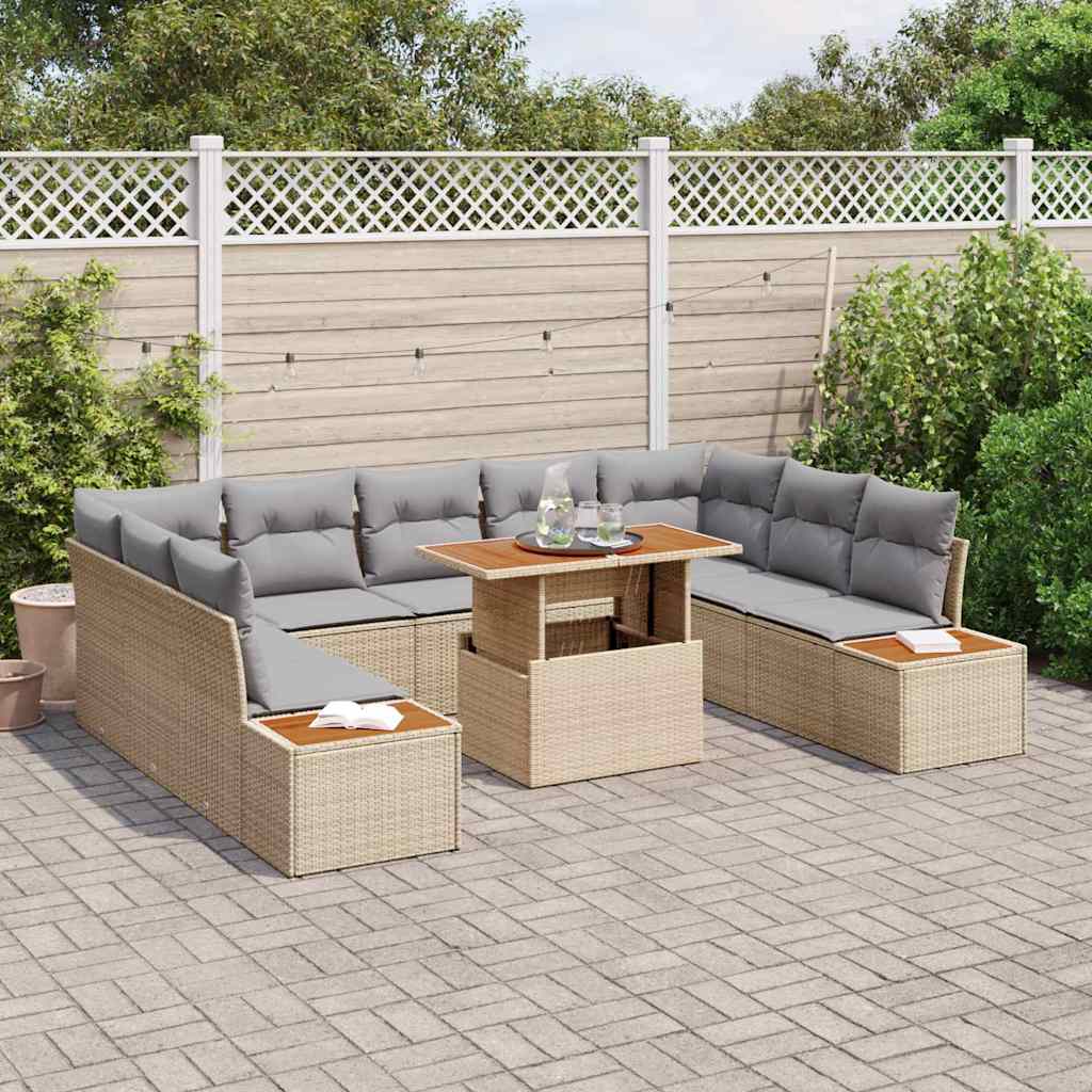Set da Pranzo per Giardino con cuscino 10 pcs Beige e grigio | homemem39