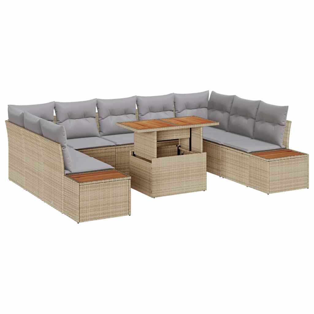 Set da Pranzo per Giardino con cuscino 10 pcs Beige e grigio | homemem39